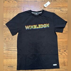 Wimbledon Men’s Black Rainbow Wordmark Logo Tee, Medium—NWT (Official Product)